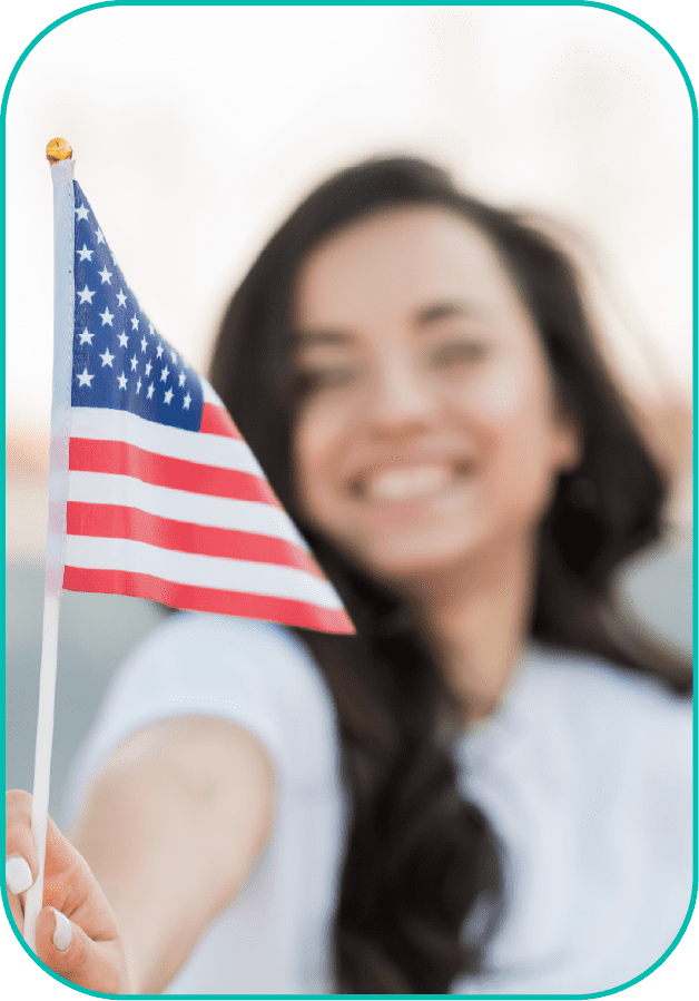 Foto Mujer con Bandera Usa